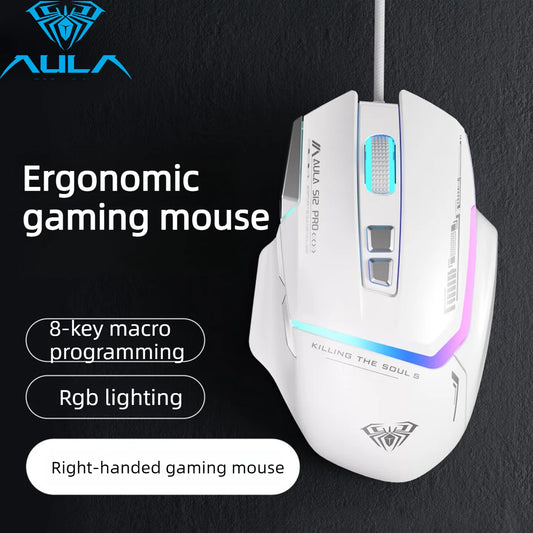 Ofertă specială AULA S12 Pro, mouse de gaming cu fir, 12800 DPI, iluminare RGB, 8 butoane programabile, mouse ergonomic pentru PC și laptop