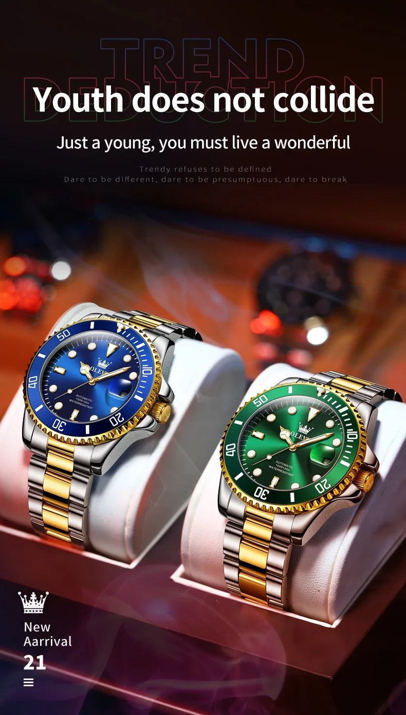 OLEVS Watches Man Fashion Luxury Automatic Mechanical Watch Waterproof Luminous Date Men's Watch Waterproof Luminous Box Gift
