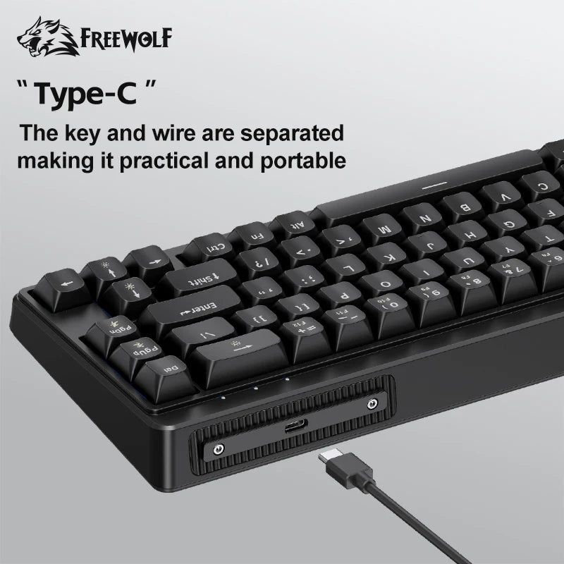 FREEWOLF M68SE 68 key wired mini keyboard, designed ergonomically, dazzling lights and compatible with multiple systems