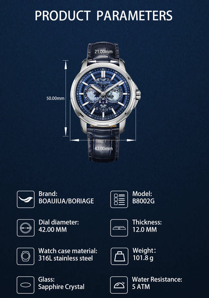 BORIAGE(BOAIJIUA) vollautomatische mechanische Herrenuhr mit Originaldesign, wasserdichte leuchtende mechanische Armbanduhr