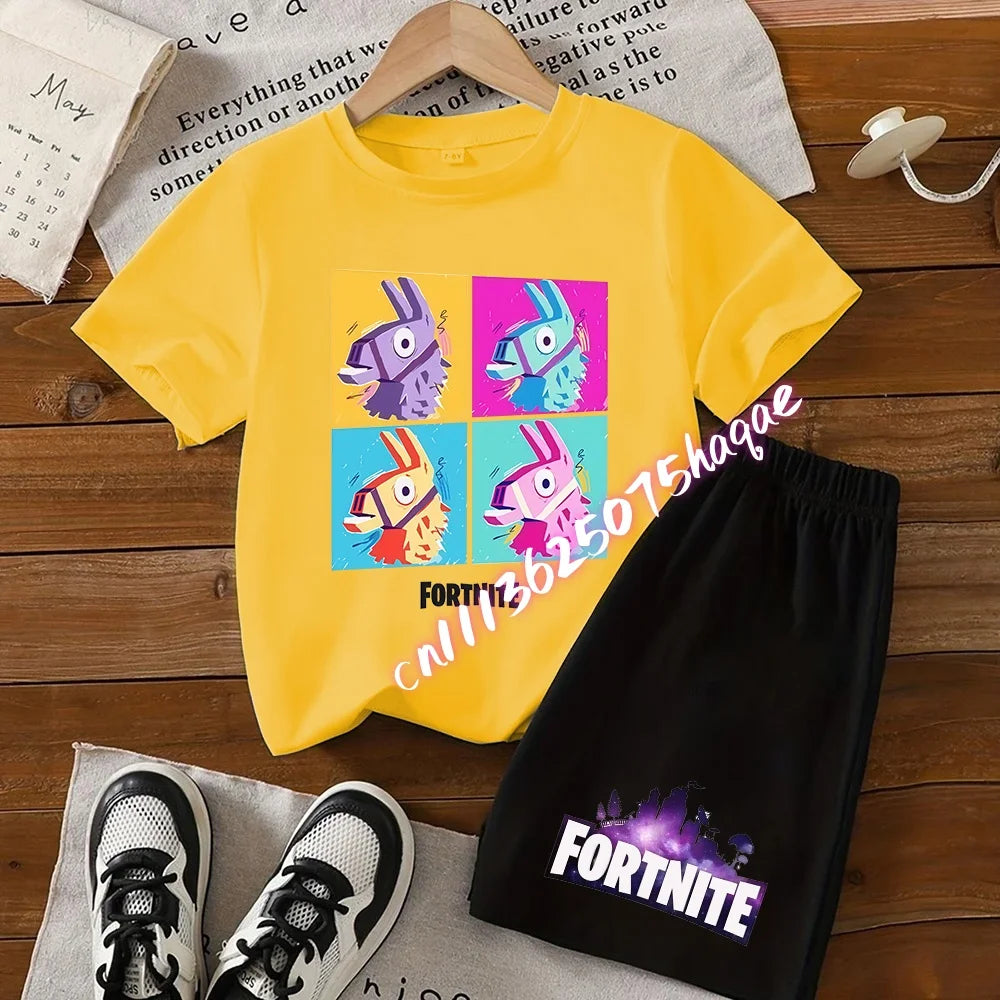 Fortnite T-shirt and Shorts for Boys and Girls Tee Pants Set Summer 2pcs Children Clothing Tops T-shirts Fortnite Print Tees Gift