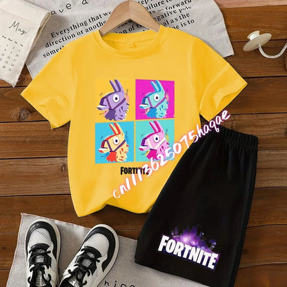 Fortnite T-shirt and Shorts for Boys and Girls Tee Pants Set Summer 2pcs Children Clothing Tops T-shirts Fortnite Print Tees Gift