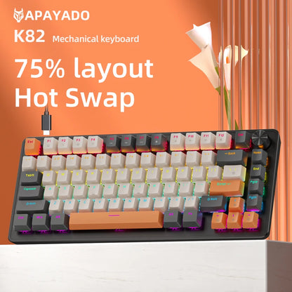 APAYADO 75% Mechanical Keyboard Wired Gaming Keyboard with Media Knob, Hot-Swappable RGB Backlit 82-Key Mechanical Keyboard for PC & Laptop