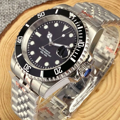Orologio da uomo automatico 200m impermeabile Miyota8215, orologio subacqueo 40mm con movimento meccanico, luminoso, cinturino Jubilee e fibbia Glide Lock