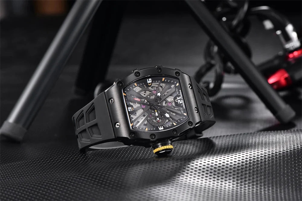 PAGANI DESIGN 42 MM Herren-Skelett-Quarzuhr Japan VH65 Saphirglas Edelstahl 50M wasserdicht Armbanduhren PD1738 Neu