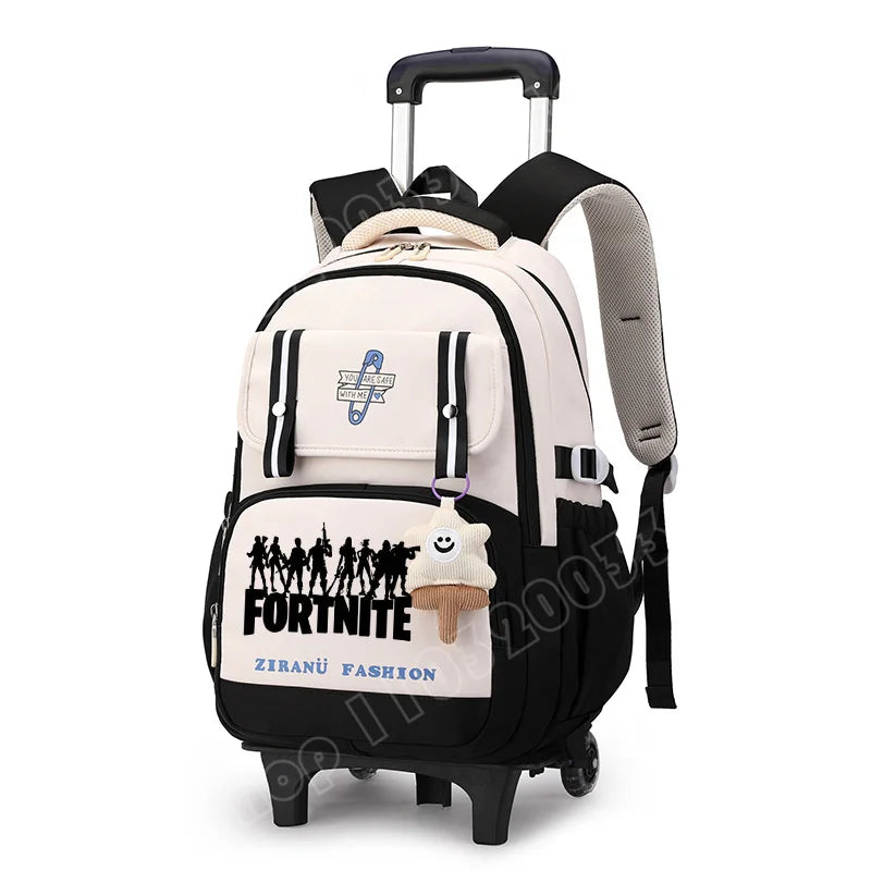 Mochila Escolar com Rodas Fortnite, Grande Capacidade, Impermeável, Leve e Minimalista, para Portátil, Escola e Viagens Casuais