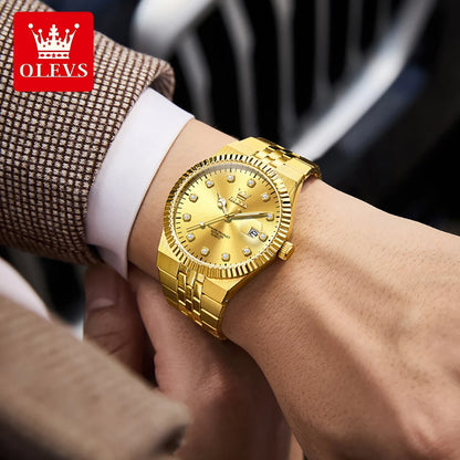 OLEVS New Quartz Man Watch Luxury Brand Diamond Dial Steel Strap Watch for Men Auto Date Waterproof Luminous Men's Watches 2989