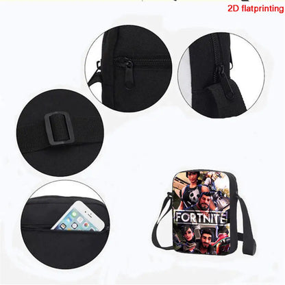 FORTNITE 3-teiliges Schulrucksack-Set, Umhängetasche mit Fronttasche und Federmäppchen, für Jungen und Mädchen von 5–10 Jahren, leicht, mit kostenlosem 3D-bedrucktem Schlüsselanhänger