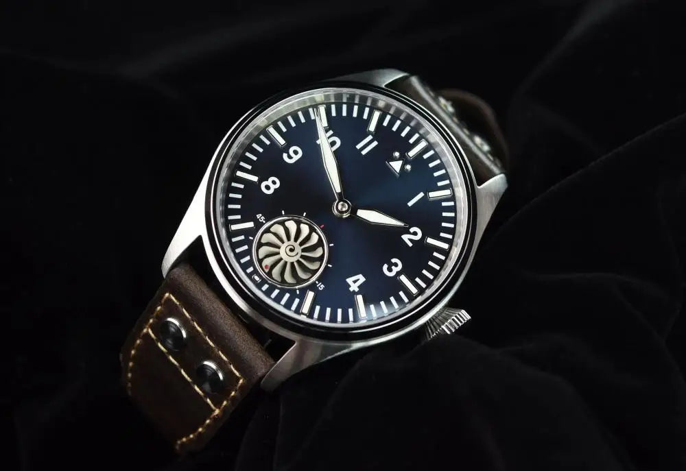 Hruodland 2025 New Men's Mechanical Watch Seagull ST3620 Retro Pilot 43MM BGW-9 Luminous Sapphire Crystal Turbine Watch