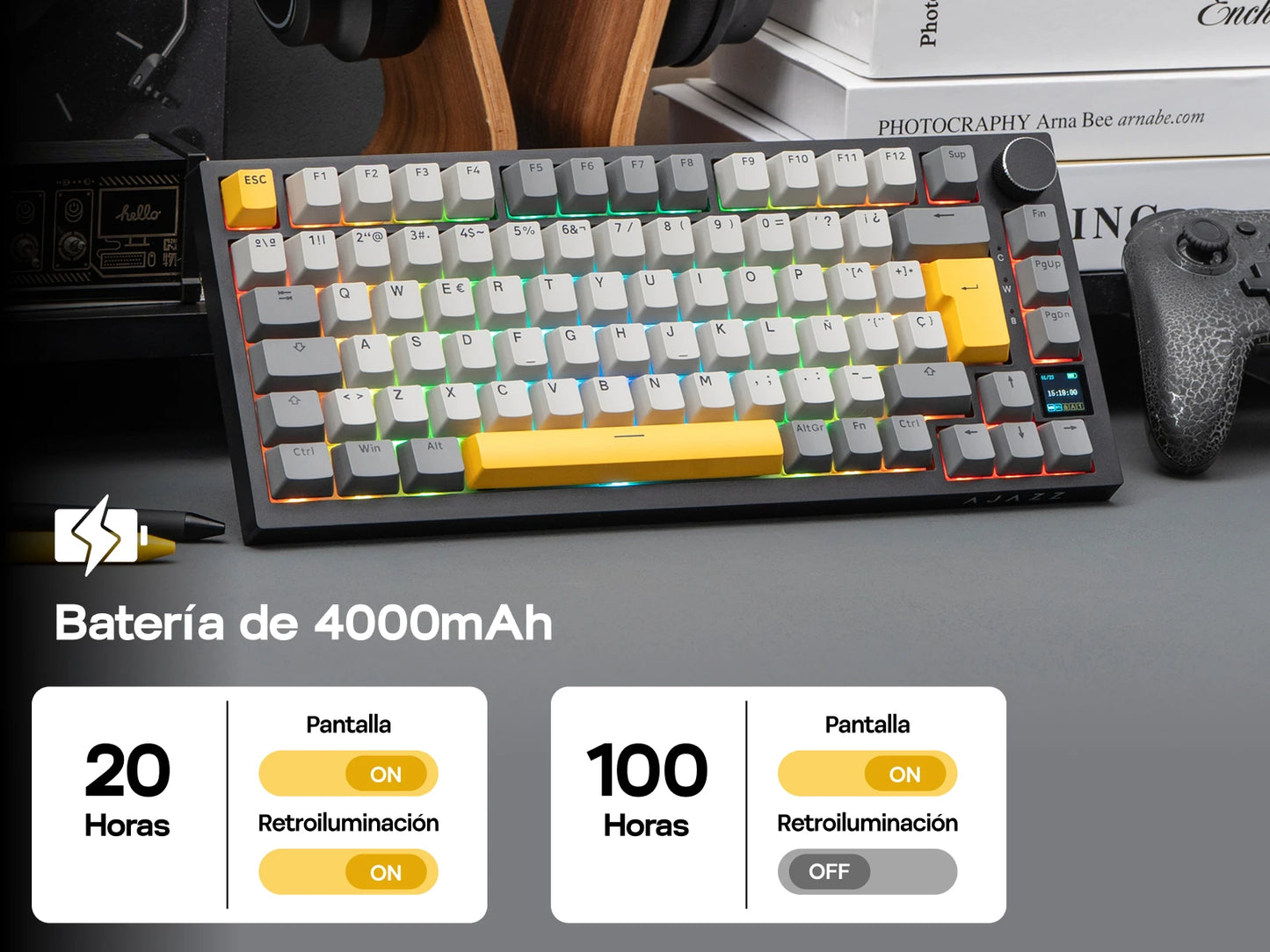Layout ISO-ES EPOMAKER X AJAZZ AK820 PRO 75% spagnolo, tastiera meccanica cablata/2.4GHz/BT con schermo e manopola per PC/Mac