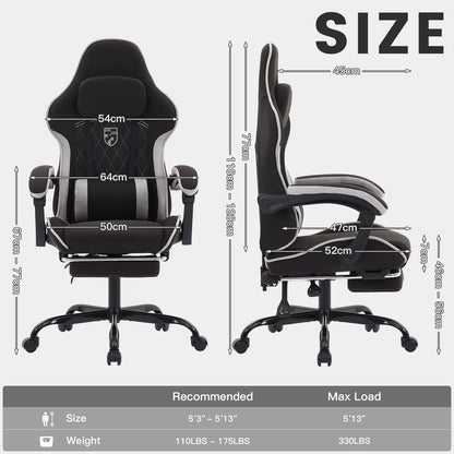 Ergonomic Gaming Chair with Footrest, Lumbar Cushion & Headrest, Adjustable Gamer Chair for Computer Desk, Office and Gaming Setup
