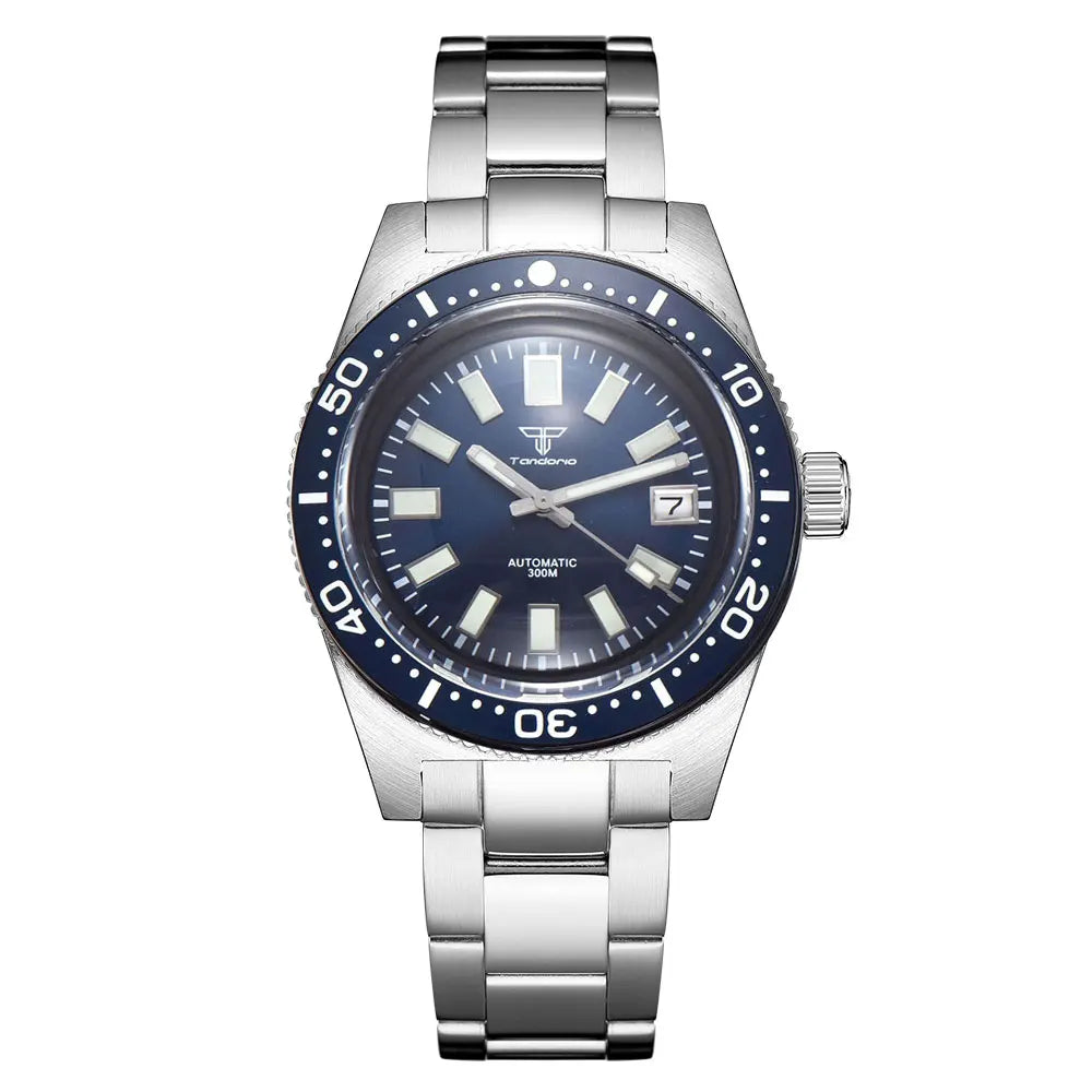 Tandorio 41mm 62MAS Black Gray Dial NH35A Automatic 300M Diving Men's Watch Ceramic Bezel Green Lume Bow Sapphire Glass