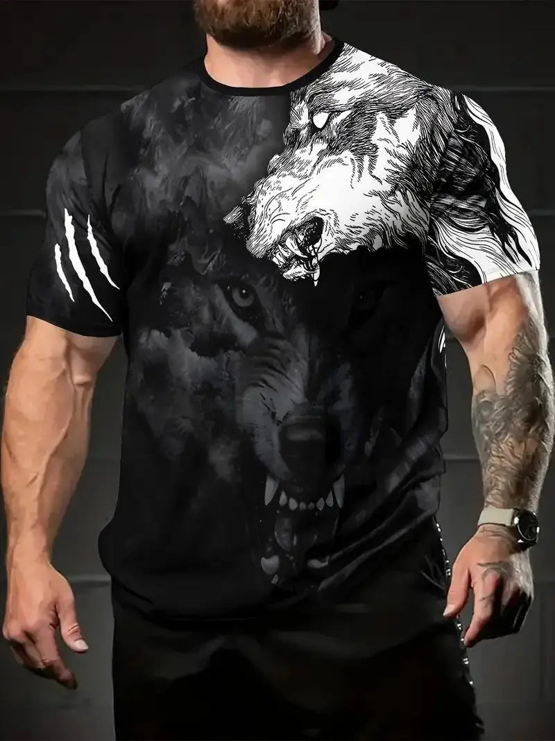 Summer Wolf Animal 3D Print T-Shirts Men Women Hip-hop Short Sleeve T Shirt Casual Oversized Harajuku Y2K Tops Tees Men Clothing