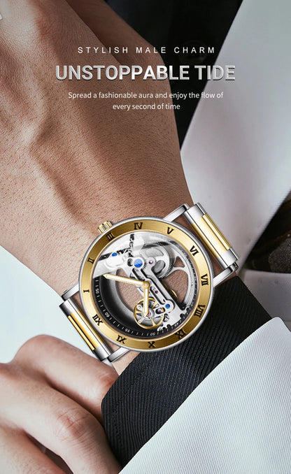 AKDPN Men's Watches Automatic Mechanical Stainless Steel Men's Wrist Watch Skeleton Automatic Watches for Man Watch Montre Homme