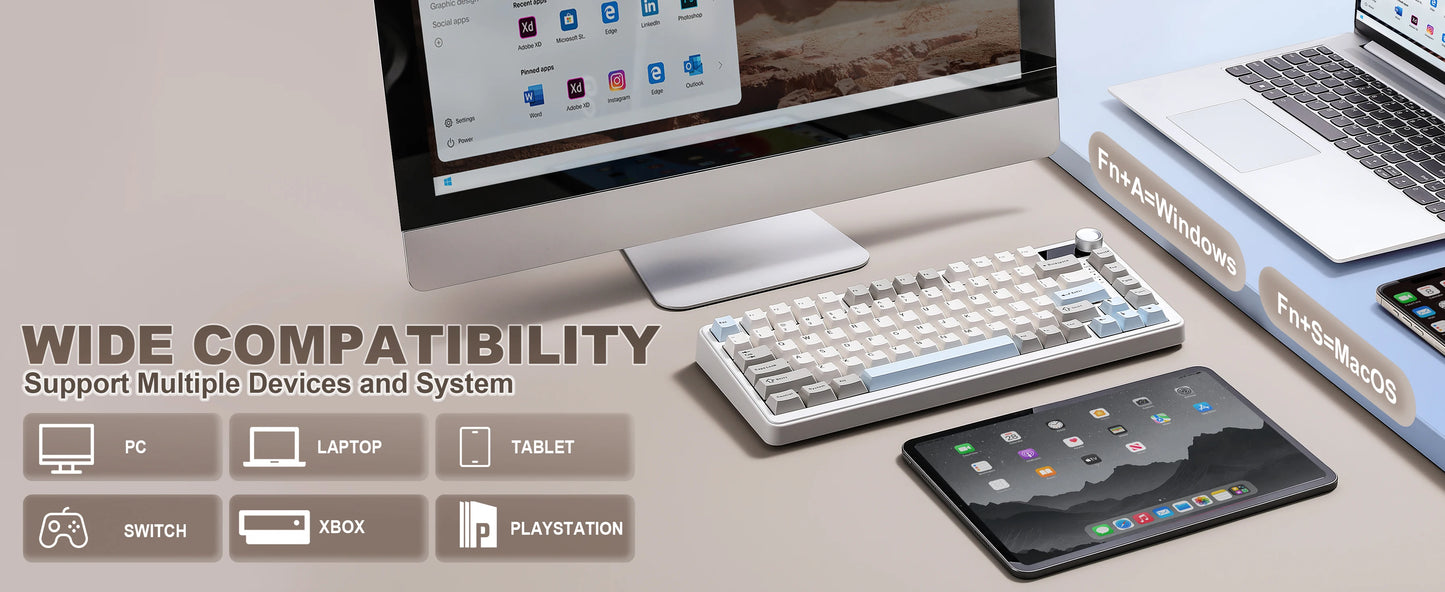 YUNZII B75 PRO MAX Wireless Mechanical Keyboard, QMK/VIA Custom 75% Gaming Keyboard with Screen&Knob, Creamy Sounds for Win/Mac