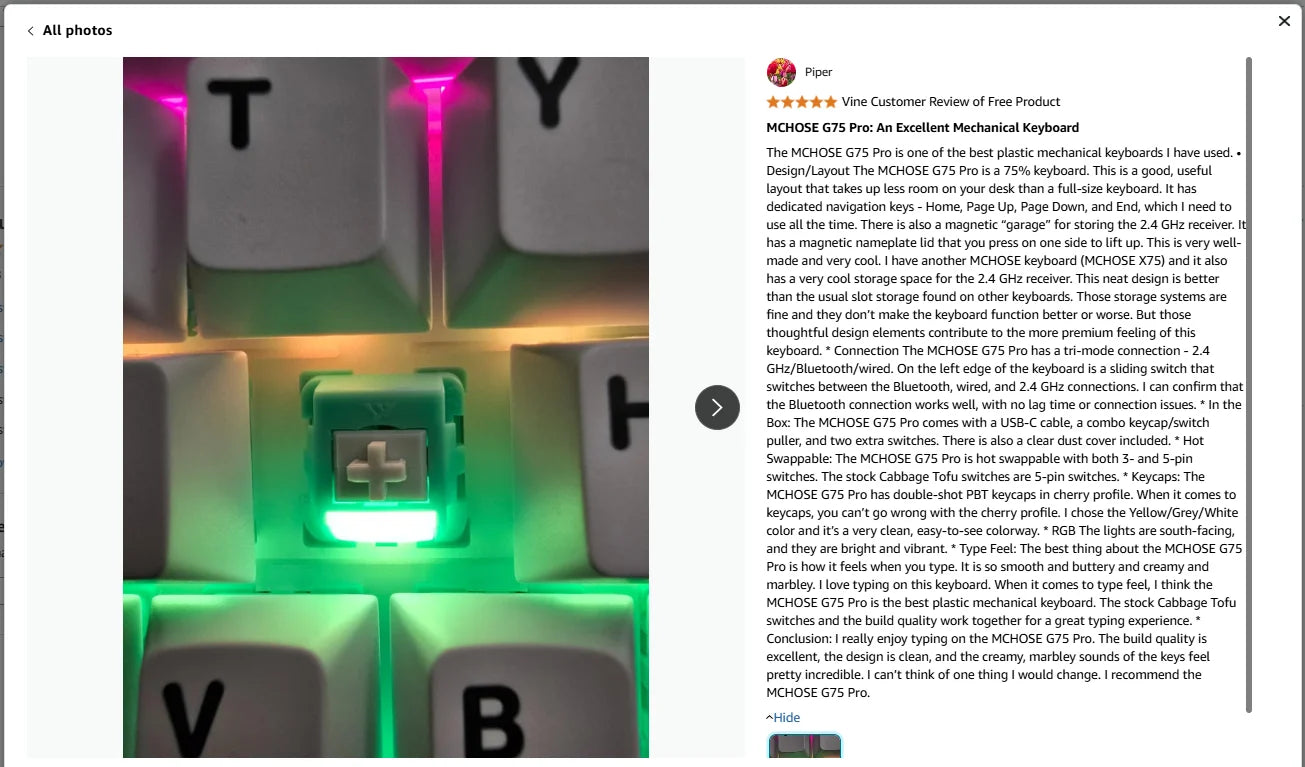 Teclado Mecânico Sem Fios MCHOSE G75 Pro 75% Layout, Montagem Gasket, 5 Camadas de Amortecimento, Retroiluminação RGB, Tri-Mode, Hot Swappable