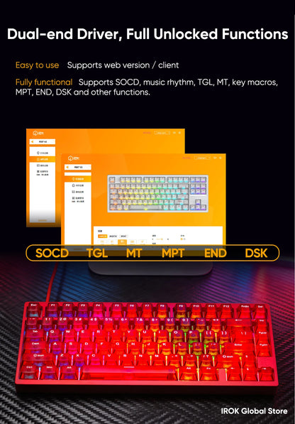 Teclado Mecânico Gaming Magnético em Alumínio IROK MG75 V2 MG75V2 Rapid Trigger 0.07ms 8KHz 0.001mm Taxa de Leitura 512K para Gamers