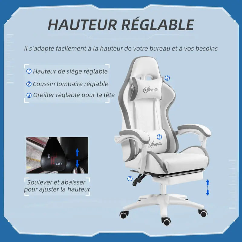 Ergonomic Gaming Chair with Footrest, Adjustable Headrest & Lumbar Support, 135° Reclining Gaming Chair, Height Adjustable Home Office Computer Chair 120KG