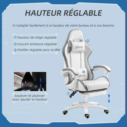 Ergonomic Gaming Chair with Footrest, Adjustable Headrest & Lumbar Support, 135° Reclining Gaming Chair, Height Adjustable Home Office Computer Chair 120KG