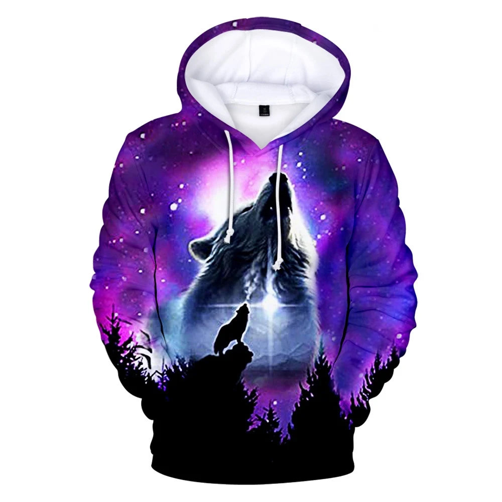 Cool Space Galaxy Wolf Hoodie Hoodies Men Bright Wolf Fashion Handsome Wolf Hoodies Spring Autumn Pullovers Sweatshirts Sweat