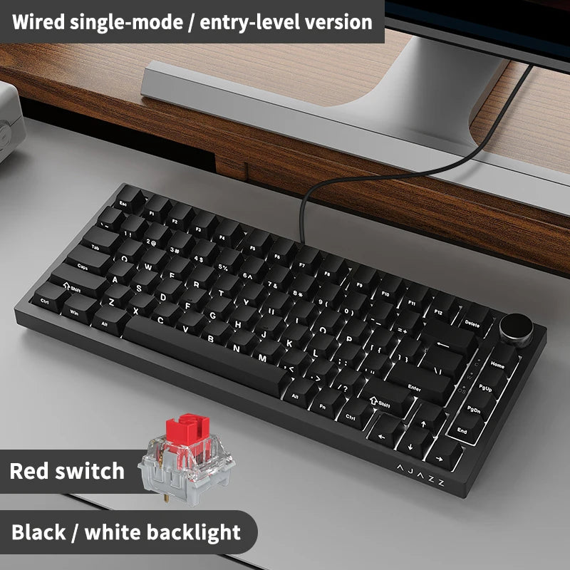 AJAZZ AK820 Pro Gaming Mechanical Keyboard 75% Wireless Bluetooth RGB Hot-Swappable Mechanical Keyboard with Volume Knob for PC, Mac & Laptop