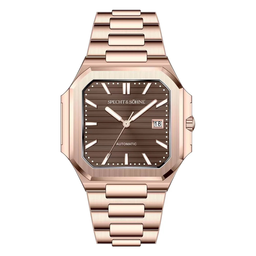 2025 Specht & Söhne Men's Classic Cubic Automatic Mechanical Watch 50M Waterproof Luminous Sapphire Crystal Reloj Hombre 41MM