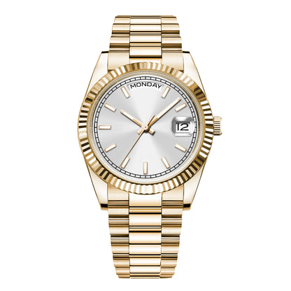 Orologio meccanico da uomo CORGEUT NH36 con indicazione di giorno e data, bracciale President, cassa in acciaio, lunetta arcuata filettata, impermeabile
