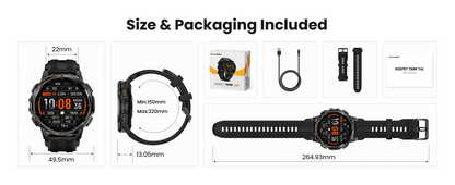 KOSPET TANK T4C Men's Outdoor Watch Rugged GPS  50M Waterproof Military Spec with Integrated Flashlight and Activity Tracking