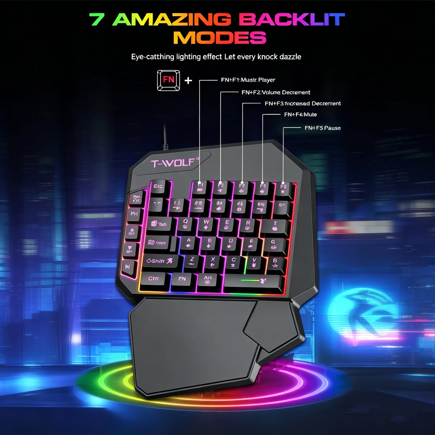 Wired One-Handed RGB Mechanical Gaming feel Keyboard, Mecha Membrane 40 Keys USB Professional Gaming Keypad Multimedia buttons