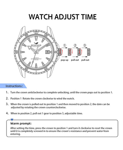 BORIAGE Fully automatic mechanical diving watch, 200m Water Resistance Miyuda 9015 movement men's watch