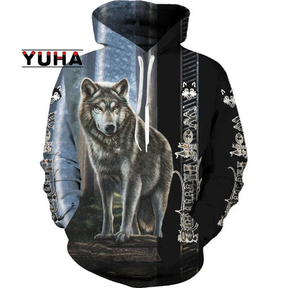 Sweatshirt com Capuz Unissexo Wolf com Impressão 3D, Pullover Cool com Gráfico Animal, Streetwear Masculino