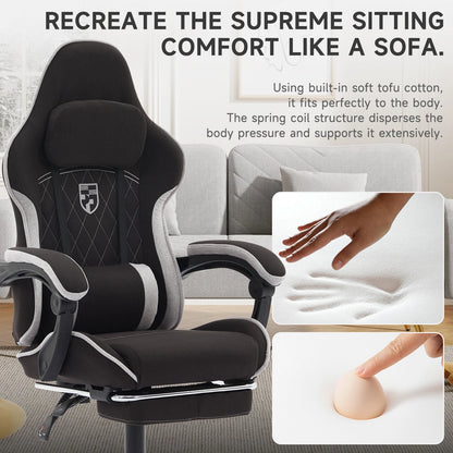 Ergonomic Gaming Chair with Footrest, Lumbar Cushion & Headrest, Adjustable Gamer Chair for Computer Desk, Office and Gaming Setup