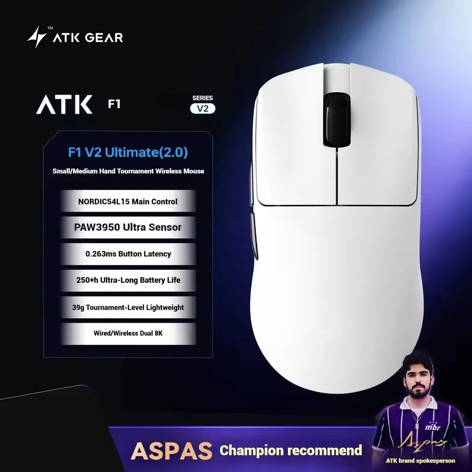 ATK Blazing Sky F1 V2 Ultra Max brezžična igralna miška z dvojnim načinom, lahka, PAW3950Ultra, dvojni 8K, nizka zakasnitev, ergonomska, Extreme