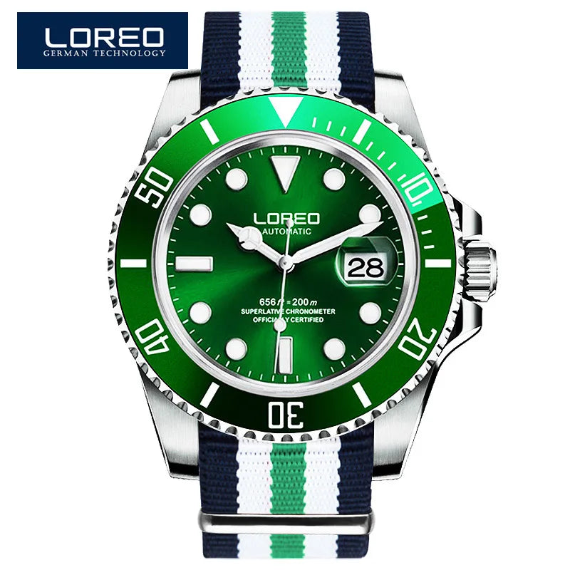 LOREO Original Men's Business Watch 20ATM Waterproof Wristwatch Top Brand Casual Sport Seagull Automatic Mechanical Watch Men