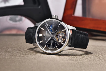 PAGANI DESIGN – luksuzni mehanički sat za muškarce, 41 mm, safirno staklo, kožni remen, vodootporan, u pilotskom stilu, s turbiljonom i fazama mjeseca