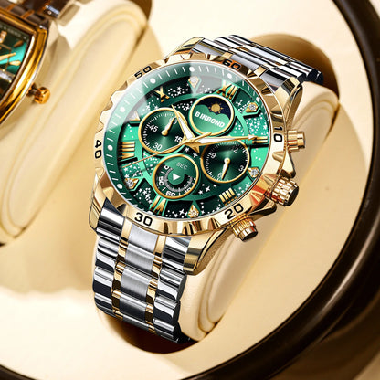 2026 Men Watch Light Luxury Business Steel Belt Moonphase Starry Night Light Waterproof Men's Fashion Quartz Clock Watches Gift