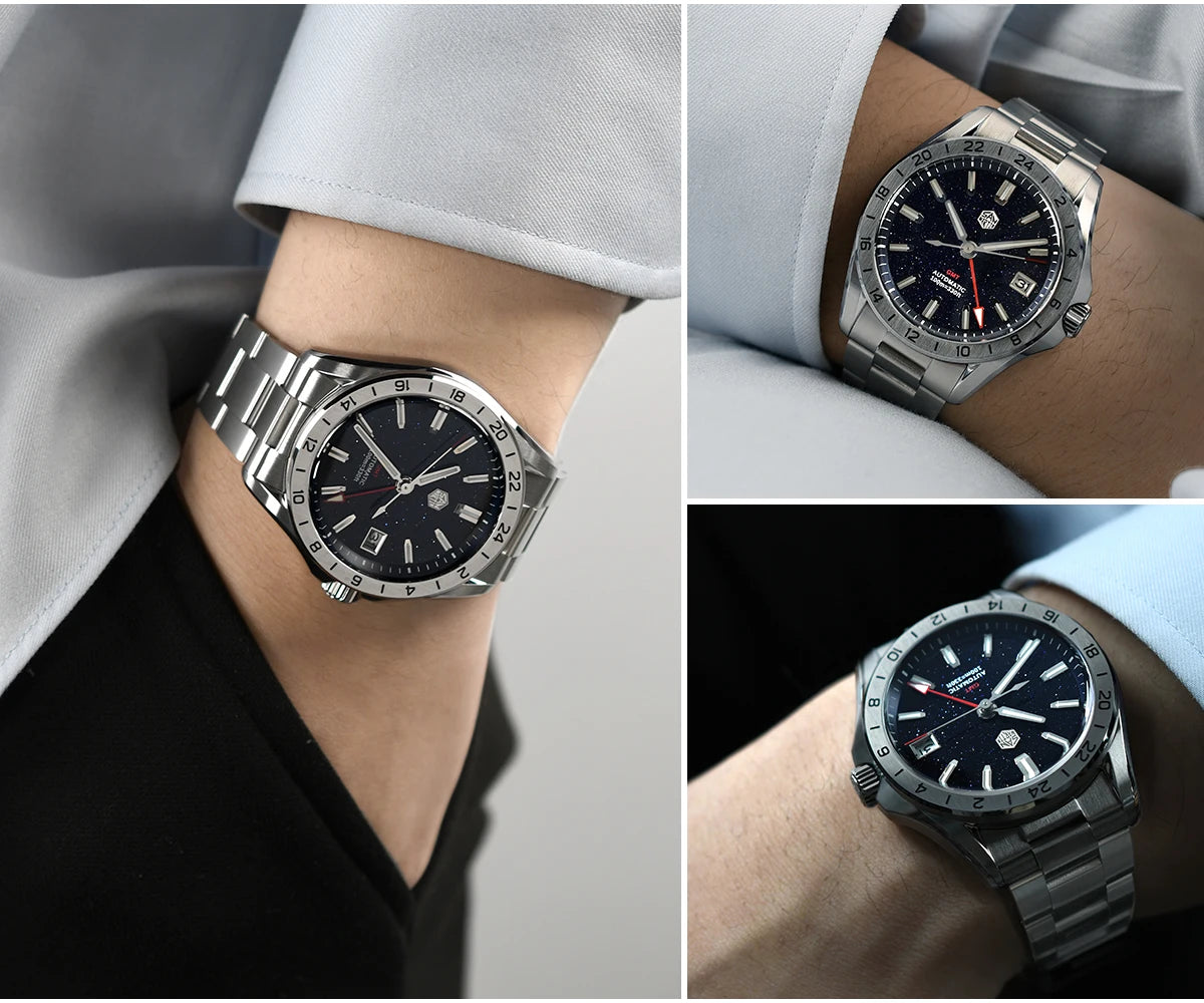 San Martin 39mm Aventurine Gemstone Dial Luxury Men's Watch NH34 GMT Automatic Mechanical Sapphire Waterproof Luminous SN0129