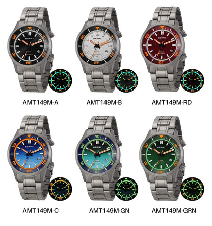 BERNY Automatic Full Titanium Diver Watch For Men Supper Luminous Sappire AR Coated Miyota 8215 Dual Crown Mechanical Dive Watch