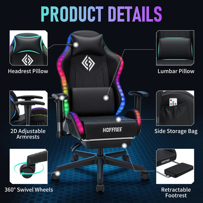 250Lbs Load LED Gaming Chair for Children 8-15 Years, Adjustable Gamer Chair with LED Lighting, Footrest & Lumbar Support