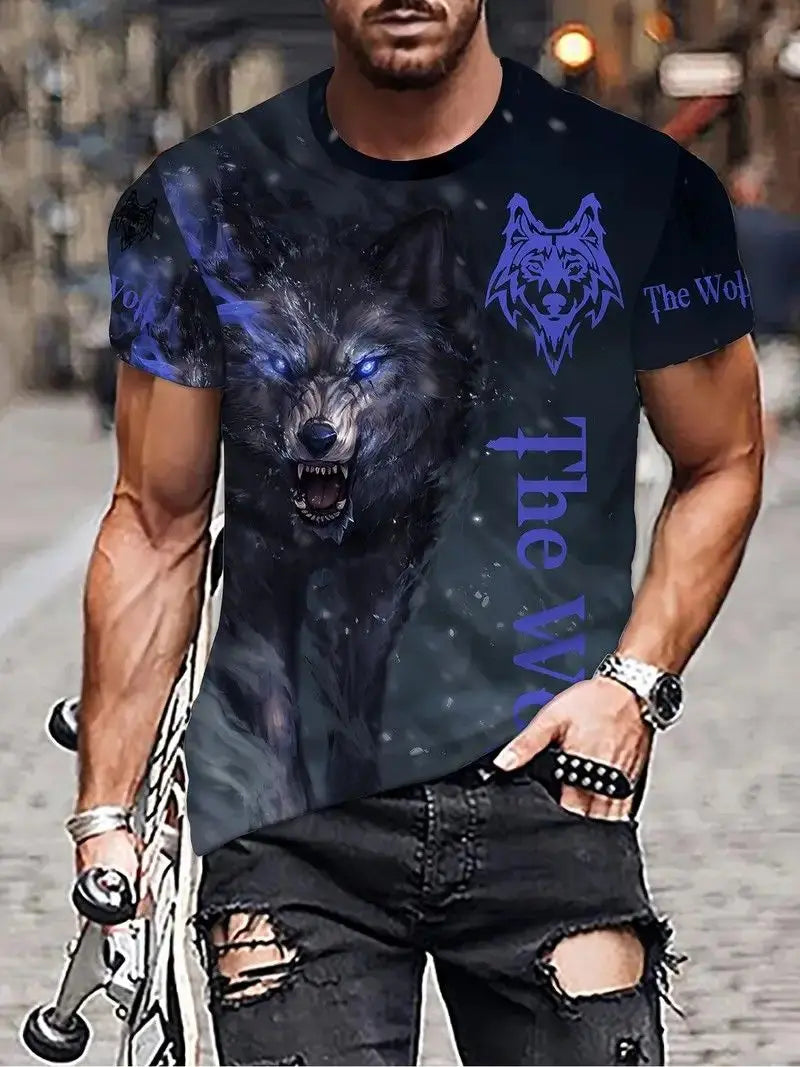 Summer Wolf Animal 3D Print T-Shirts Men Women Hip-hop Short Sleeve T Shirt Casual Oversized Harajuku Y2K Tops Tees Men Clothing
