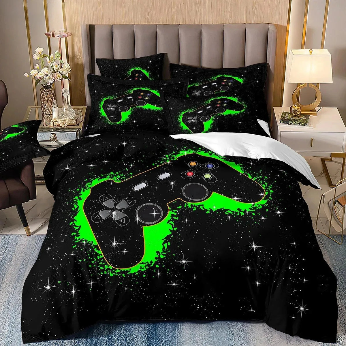 Gamer Bedding Sets for Boy Kid Gaming Duvet Cover Set Queen Video Games Comforter Cover,Playstation Designs Bed Set for Teen Men