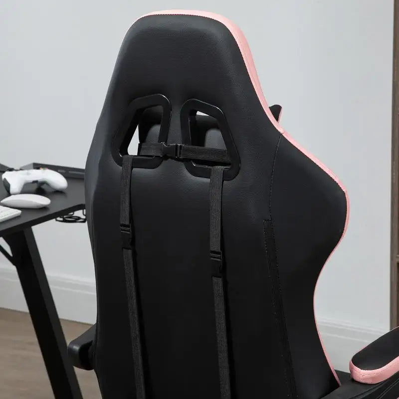 Adjustable Height Gaming Chair with Headrest, 65X65X121-129 Cm, Pink and Black