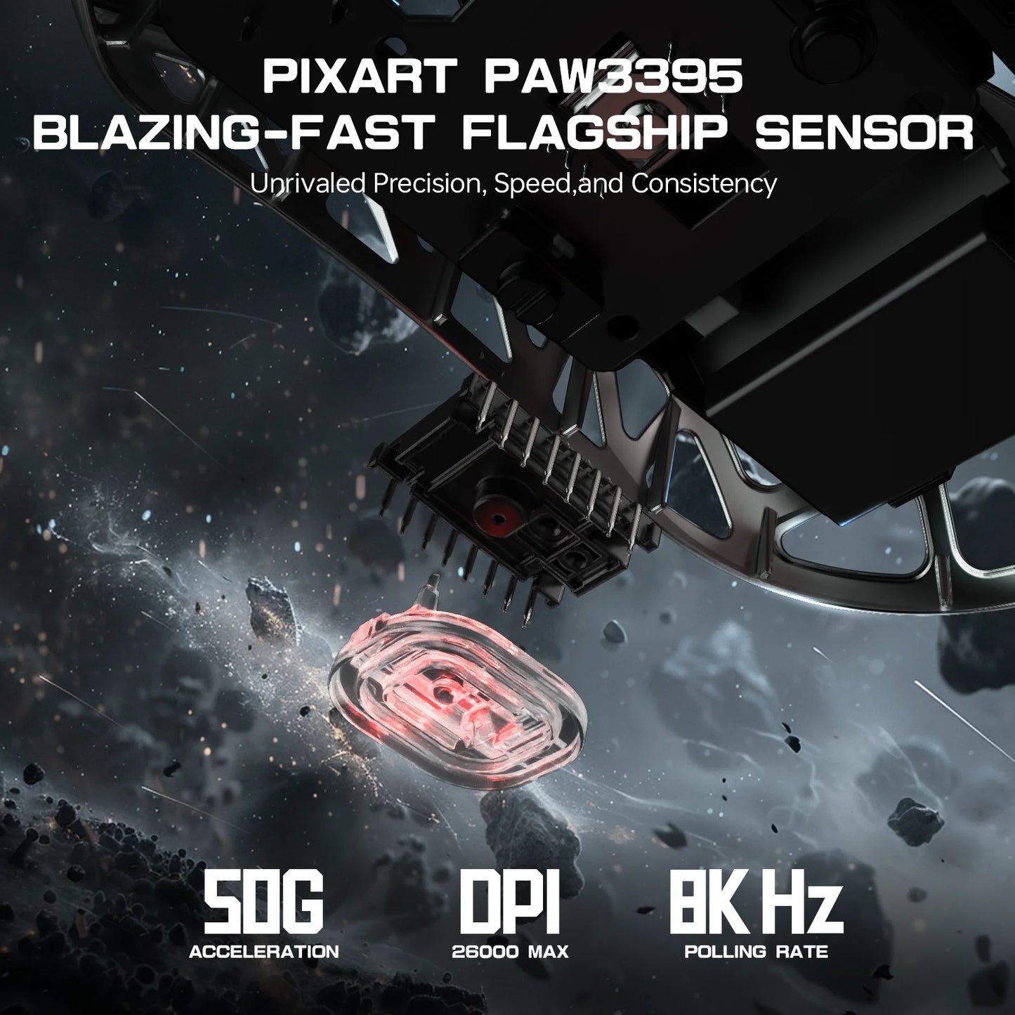 Rato ATTACK SHARK R3 8KHz em liga de magnésio, sensor PixArt PAW3395, até 26000 DPI, 2.4G/BT/com fios, ultraleve de 46g, para PC/Mac