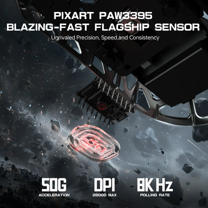 Rato ATTACK SHARK R3 8KHz em liga de magnésio, sensor PixArt PAW3395, até 26000 DPI, 2.4G/BT/com fios, ultraleve de 46g, para PC/Mac
