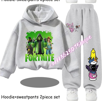 Fortnite Printed Children's Hoodies Cartoon Comfortable 2pcs Suit Loose Long Sleeve Tops with Pants Autumn Winter Clothes Gift