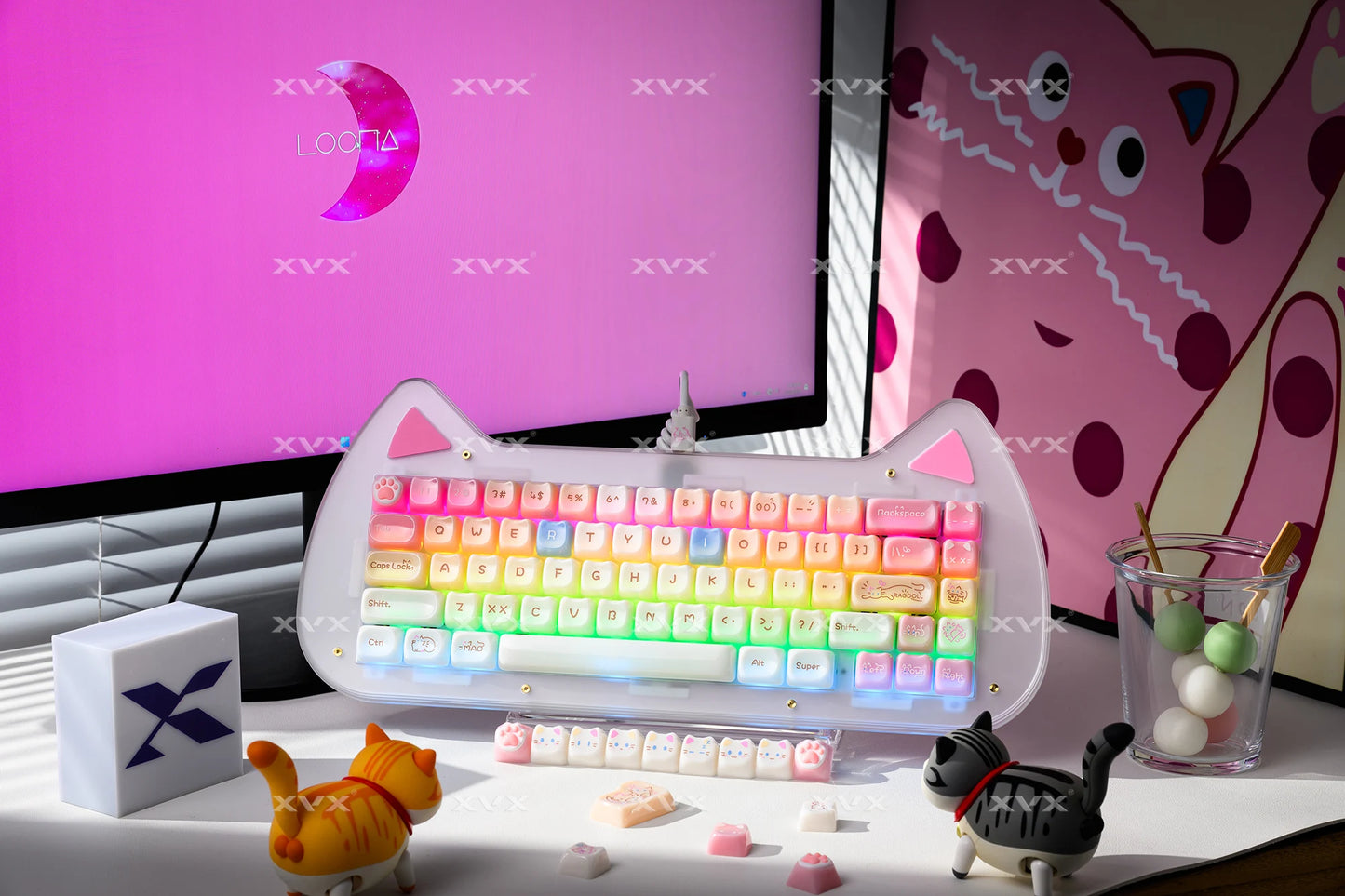 XVX 148 Keys Cat Theme Keycaps MAO Profile Key Cap Korean Glossy Cute Keycap for Keyboard 61 64 68 78 87 96 98 104 108