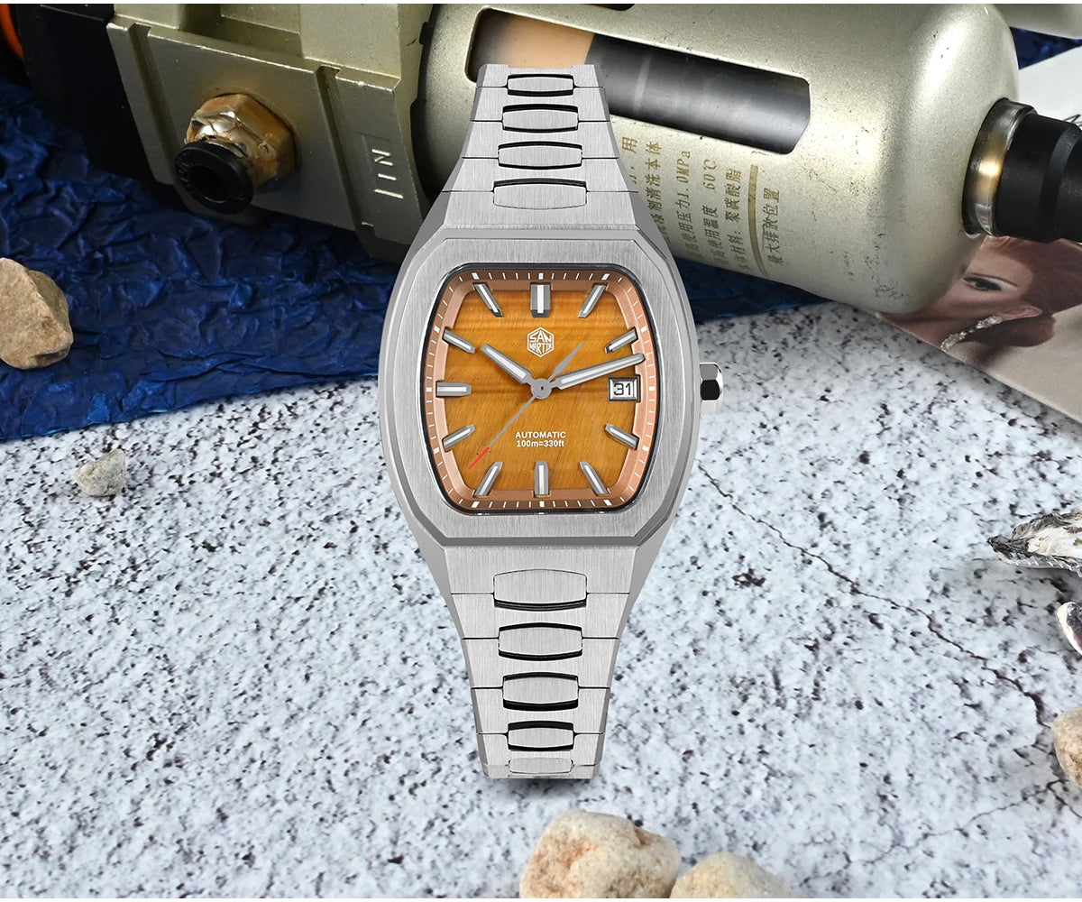 San Martin 39.5mm Tonneau Luxury Men Watch Mineral Dial Casual Sports PT5000 SW200 Automatic Mechanical Sapphire Luminous SN0145