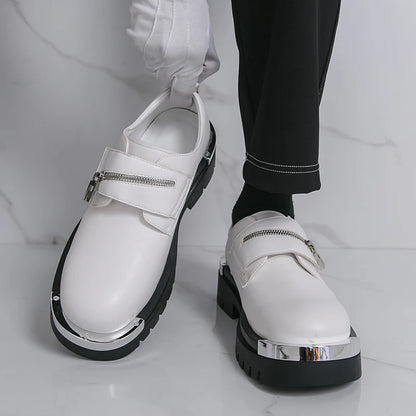 Men's Thick-Soled Leather Shoes Designer's Personalized Style Leisure Party Office Outdoor Fashion Street Black White Shoes