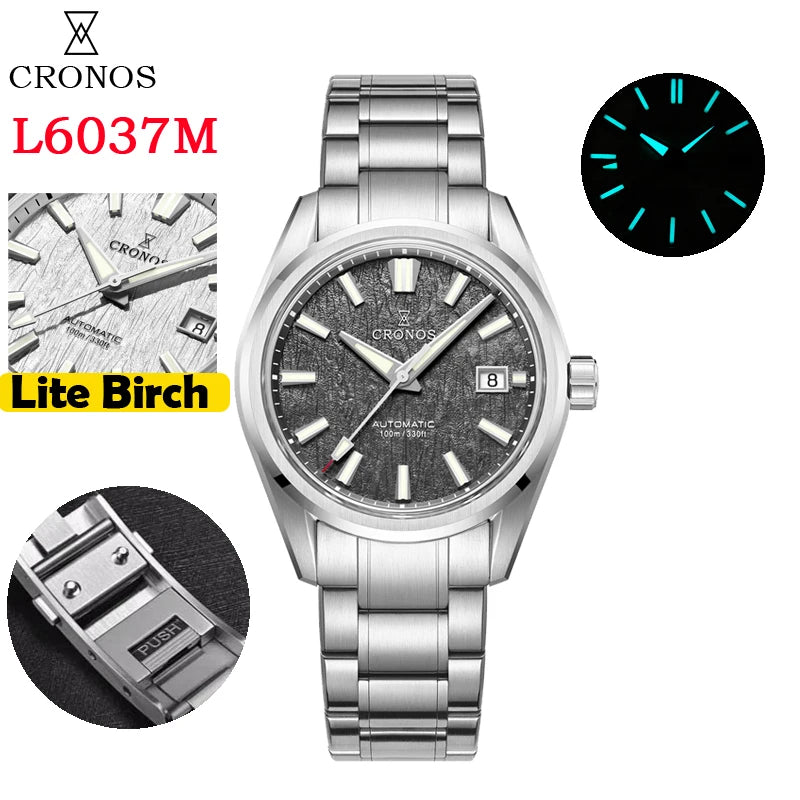 Cronos Men Watch 39mm Automatic Wristwatches White Dial Solid Links Sapphire 10 ATM L6037M
