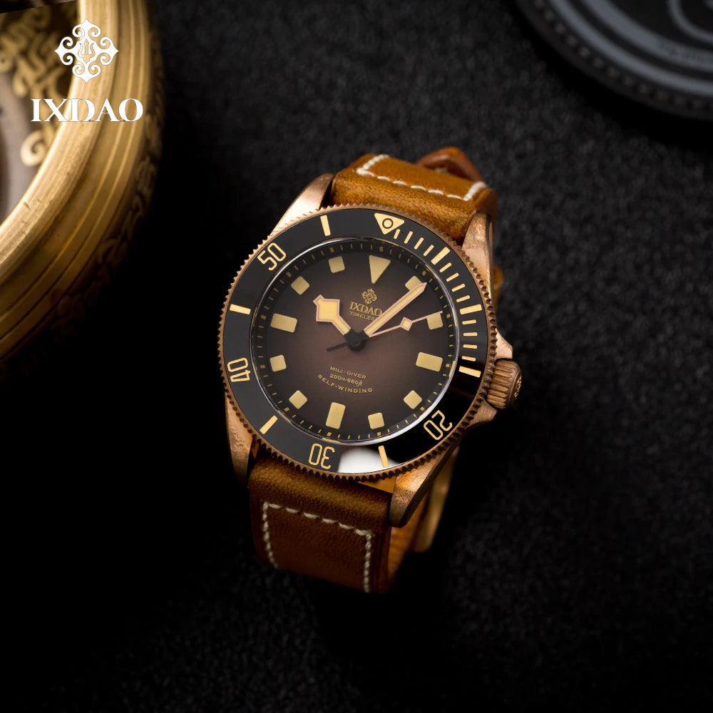 IPOSE IX&DAO 2025 New Bronze Men's Automatic Mechanical Watch PT5000 Sapphire Retro Leather Waterproof 20Bar Reloj Hombre